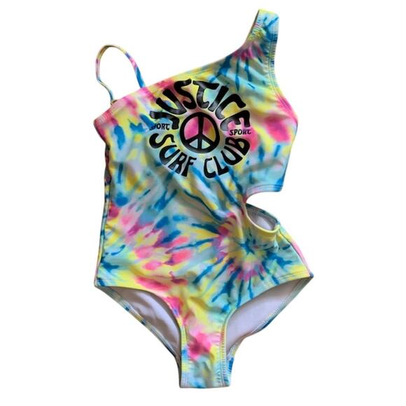 Justice Girls One Piece Cross Shoulder Cut Out Swimsuit - Size - 7/8 - Picture 1 of 4